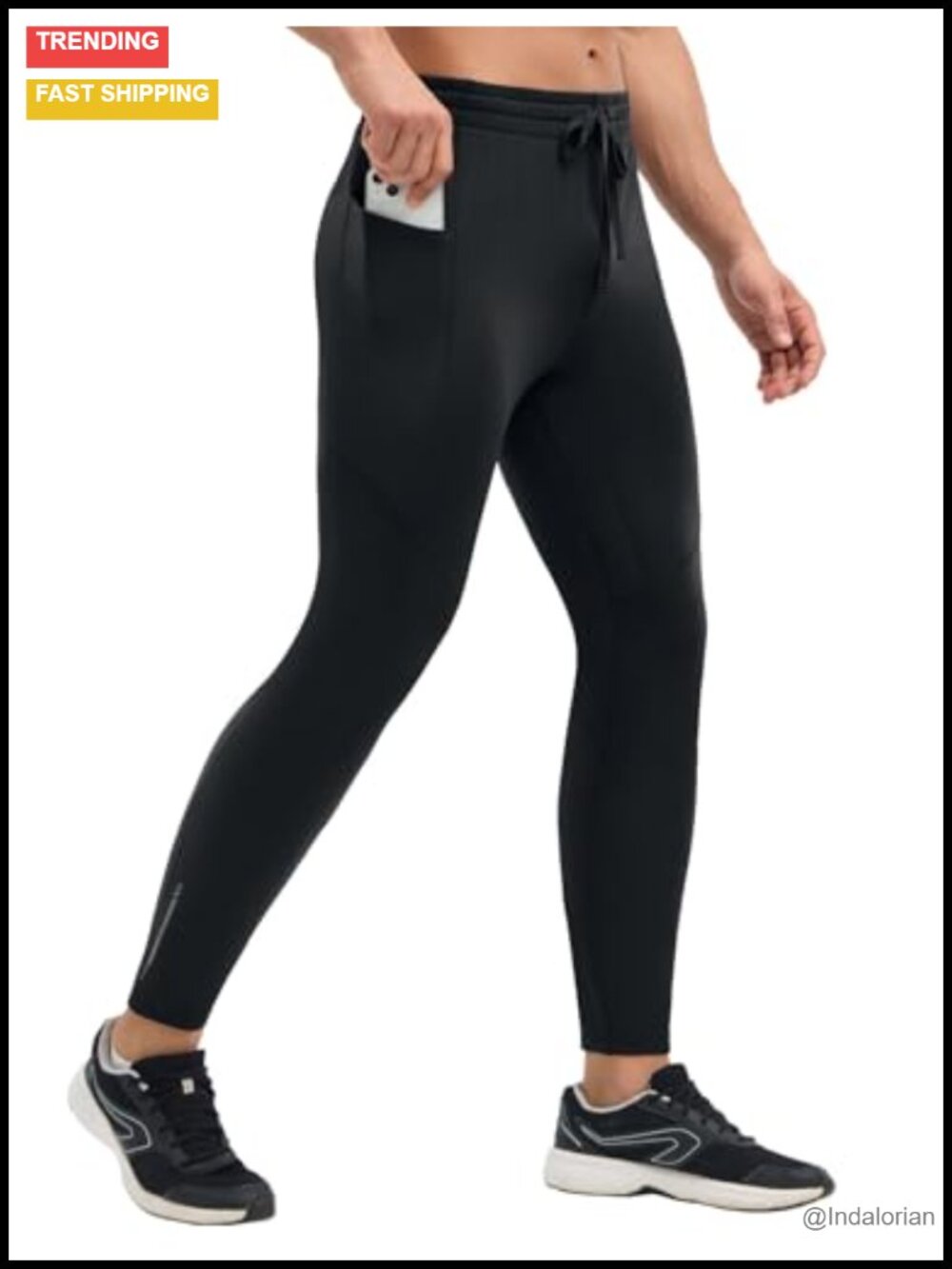 Men's Fleece Lined Running Tights Thermal Leggings Zipper Pockets